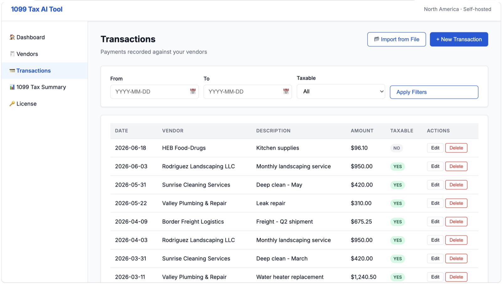 Transactions list