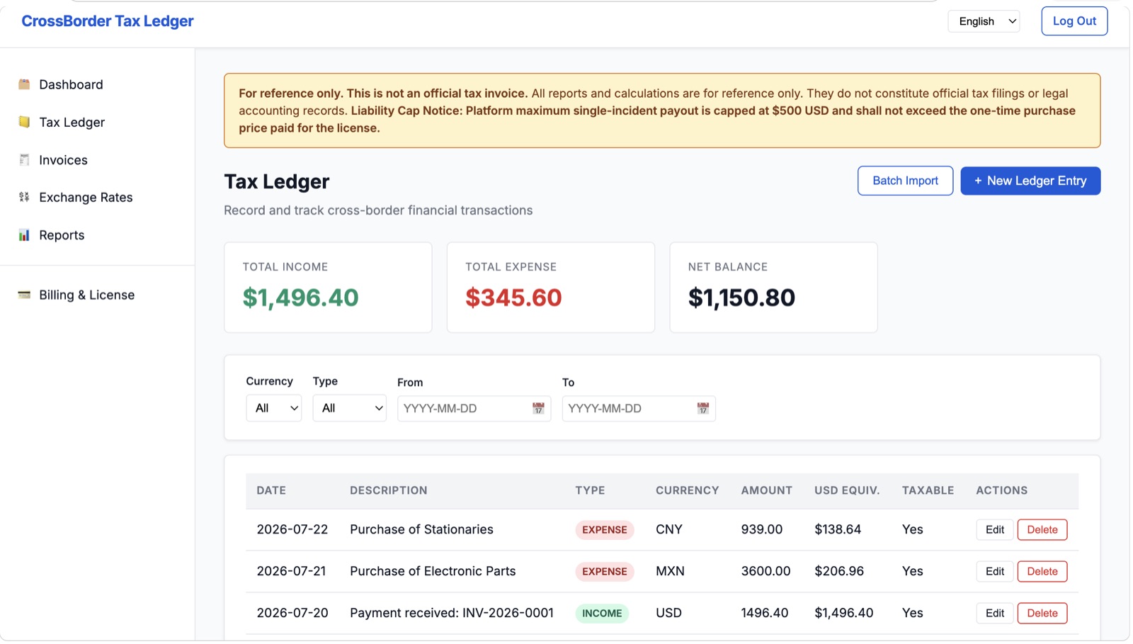 Tax ledger